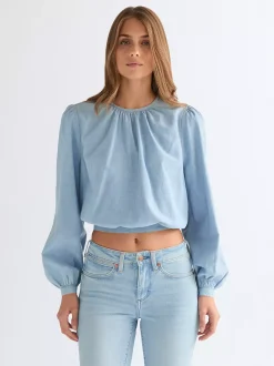 Sale Reaxed ightweight Drift Knot Boue Damen Blusen Und Hemden