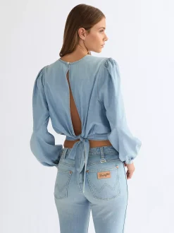 Sale Reaxed ightweight Drift Knot Boue Damen Blusen Und Hemden