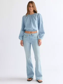 Sale Reaxed ightweight Drift Knot Boue Damen Blusen Und Hemden